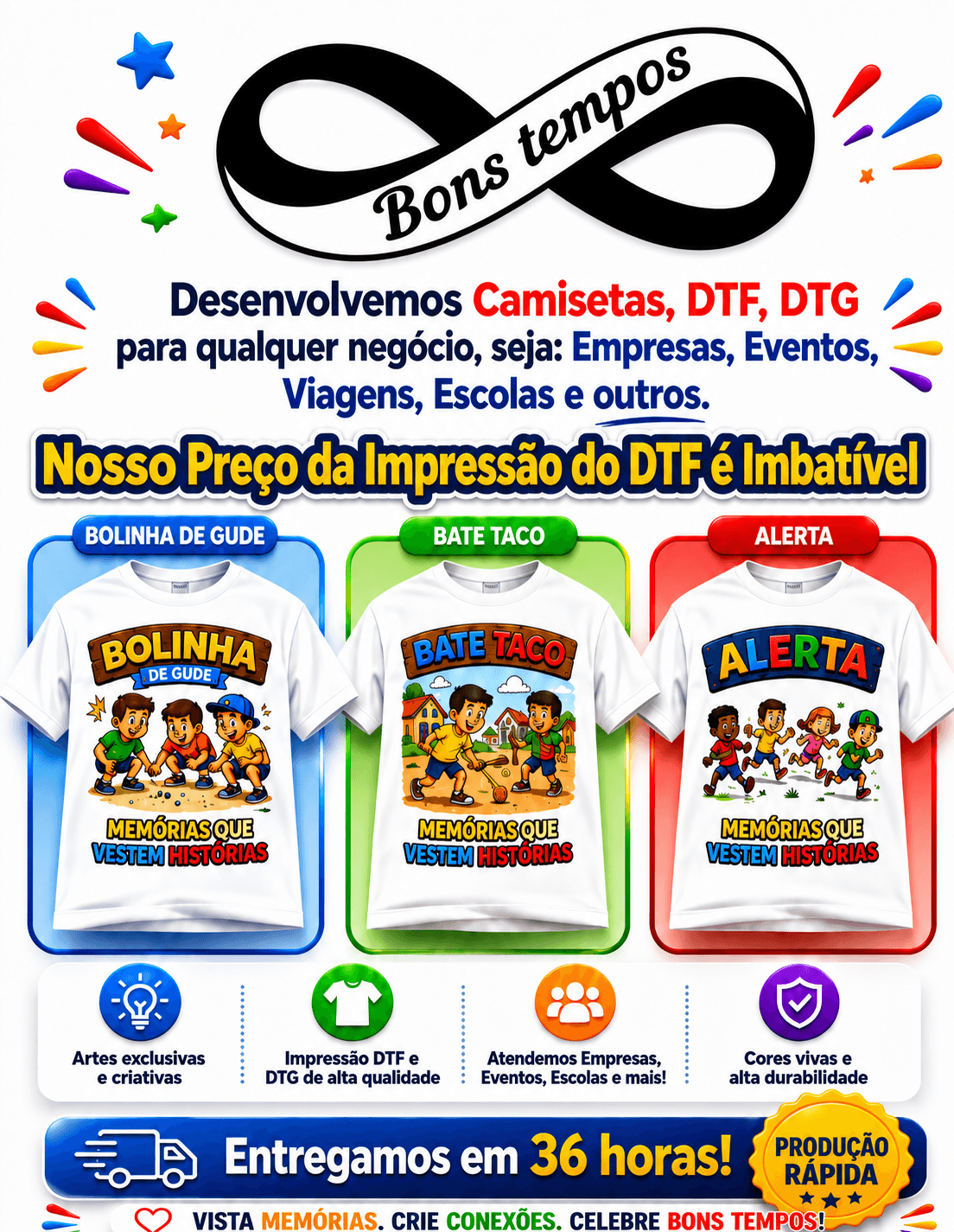 Bons Tempos desenvolve camisetas personalizadas com produção rápida em 36 horas